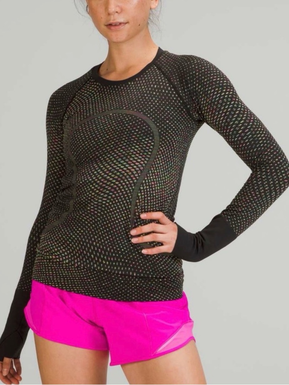 RARE Lululemon Black Long-Sleeve Performance Top w/Multicolor Microdots